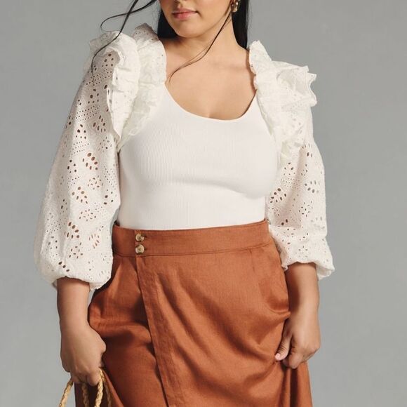 DOLAN Eyelet Ruffle-Sleeve Sweater - Picture 6 of 8